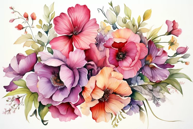 Watercolor Flowers Bouquets, illustration Background
