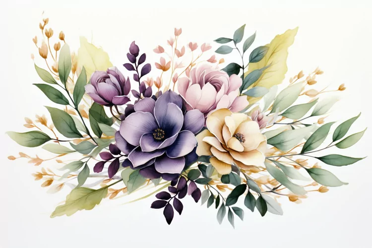 Watercolor Flowers Bouquets, illustration Background
