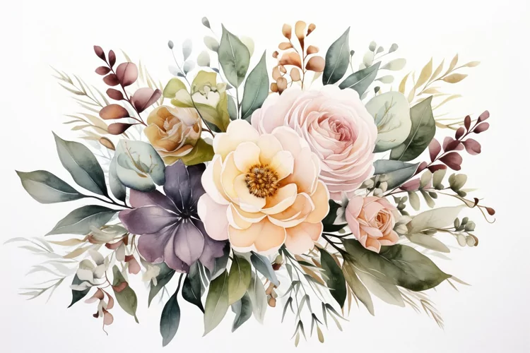 Watercolor Flowers Bouquets, illustration Background