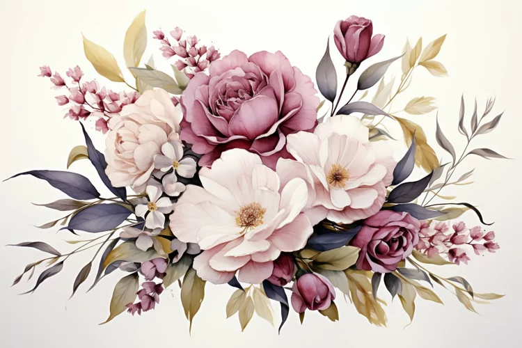 Watercolor Flowers Bouquets, illustration Background