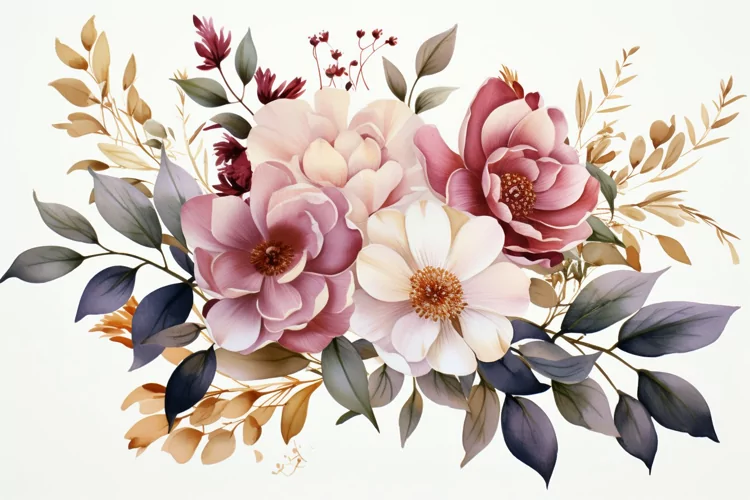 Watercolor Flowers Bouquets, illustration Background