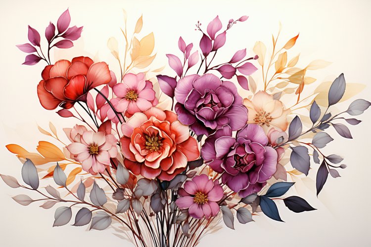 Watercolor Flowers Bouquets, illustration Background