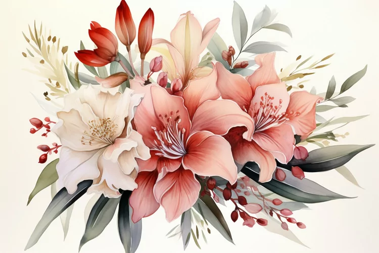 Watercolor Flowers Bouquets, illustration Background