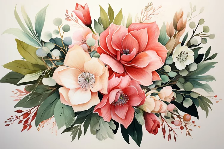 Watercolor Flowers Bouquets, illustration Background