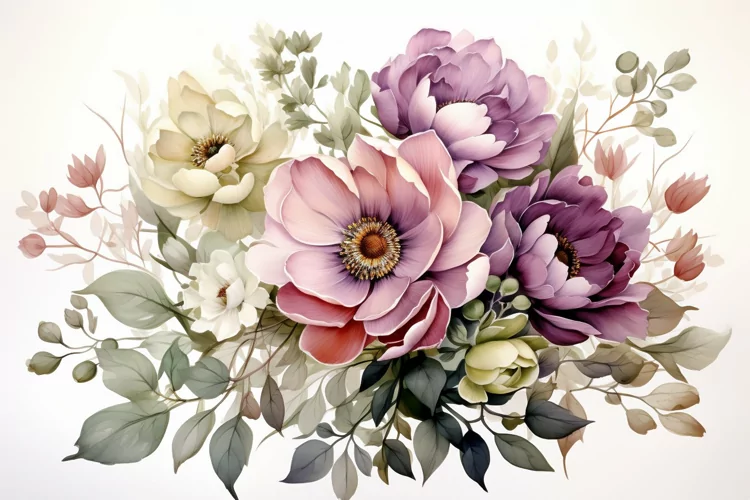 Watercolor Flowers Bouquets, illustration Background
