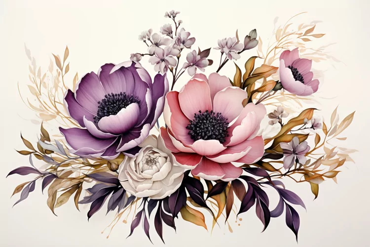 Watercolor Flowers Bouquets, illustration Background