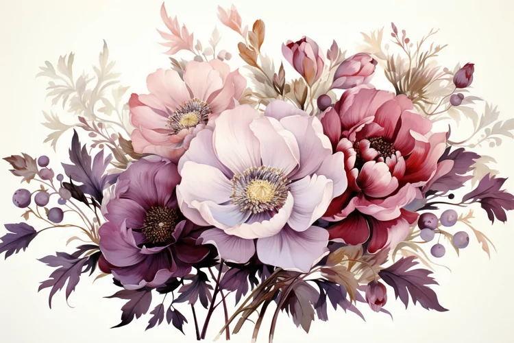 Watercolor Flowers Bouquets, illustration Background
