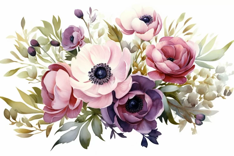 Watercolor Flowers Bouquets, illustration Background