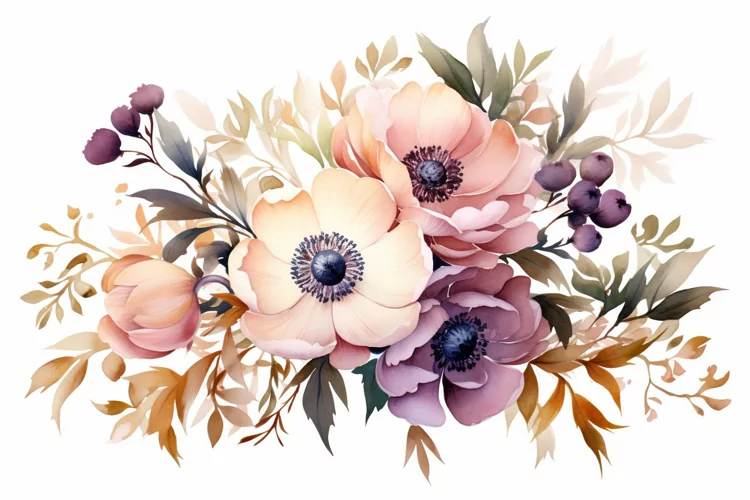 Watercolor Flowers Bouquets, illustration Background