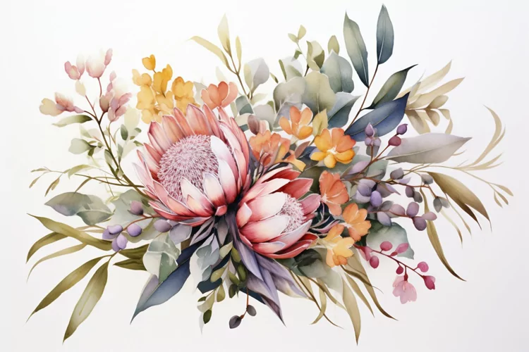 Watercolor Flowers Bouquets, illustration Background