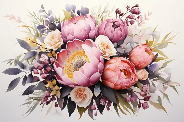 Watercolor Flowers Bouquets, illustration Background
