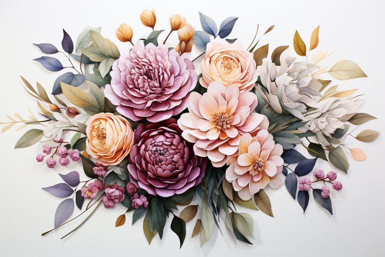 Watercolor Flowers Bouquets, illustration Background