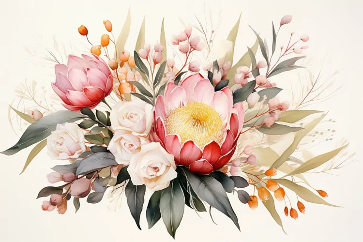 Watercolor Flowers Bouquets, illustration Background