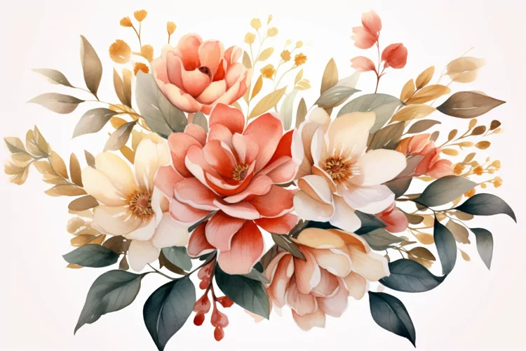 Watercolor Flowers Bouquets, illustration Background