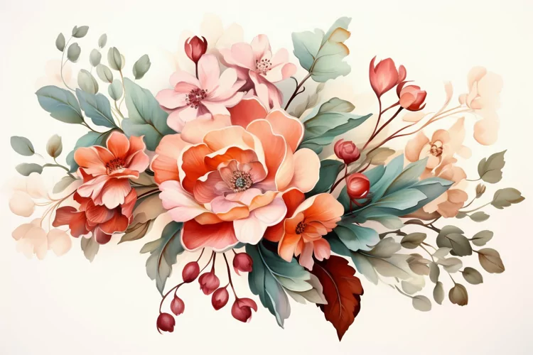 Watercolor Flowers Bouquets, illustration Background