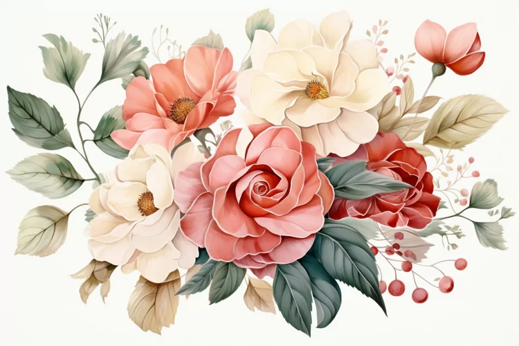 Watercolor Flowers Bouquets, illustration Background