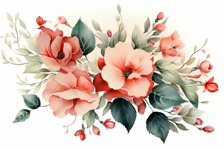 Watercolor Flowers Bouquets, illustration Background