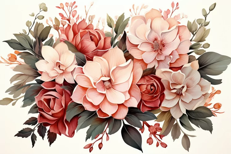 Watercolor Flowers Bouquets, illustration Background