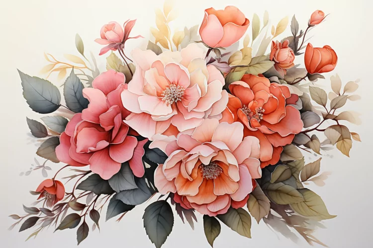 Watercolor Flowers Bouquets, illustration Background