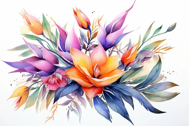 Watercolor Flowers Bouquets, illustration Background