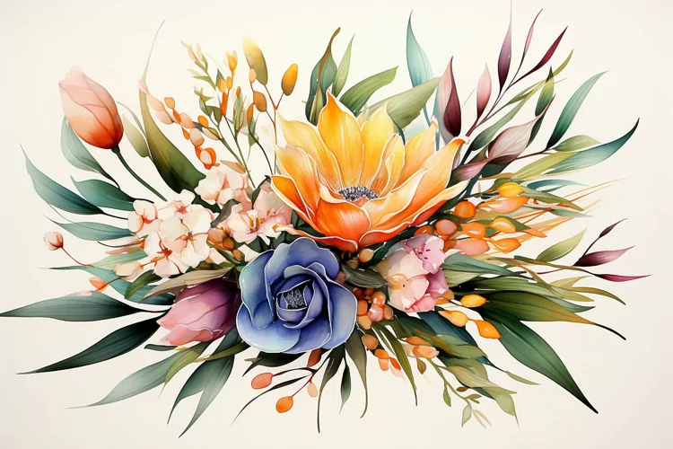 Watercolor Flowers Bouquets, illustration Background