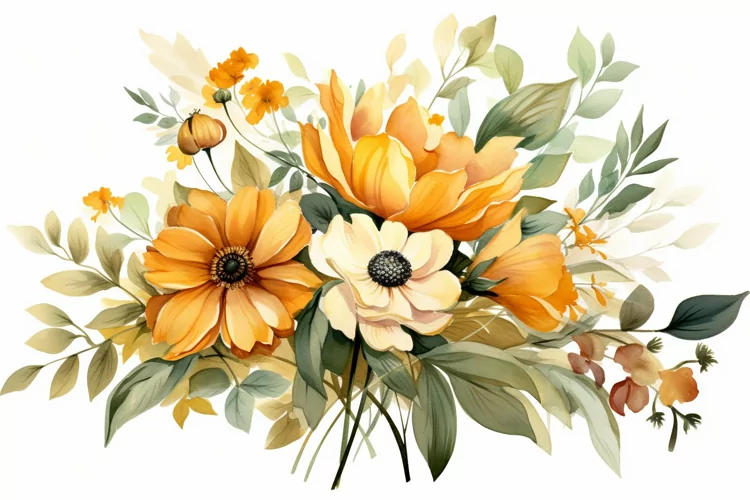 Watercolor Flowers Bouquets, illustration Background