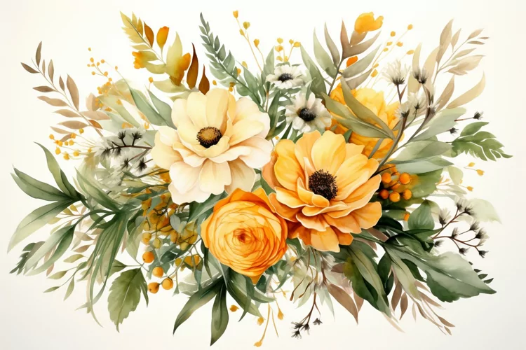 Watercolor Flowers Bouquets, illustration Background
