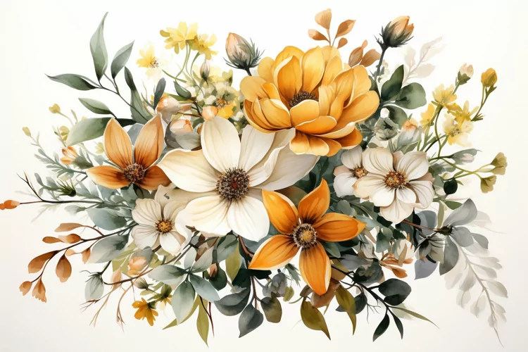 Watercolor Flowers Bouquets, illustration Background