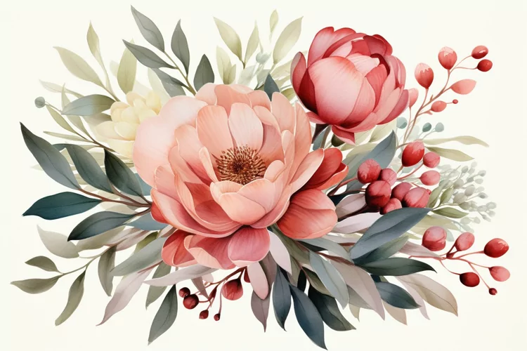 Watercolor Flowers Bouquets, illustration Background