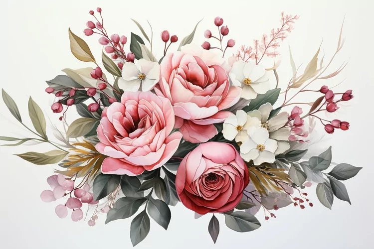 Watercolor Flowers Bouquets, illustration Background