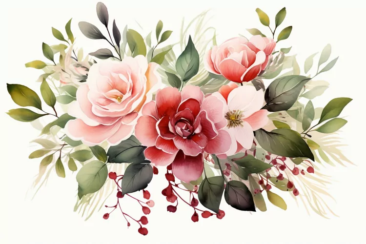 Watercolor Flowers Bouquets, illustration Background