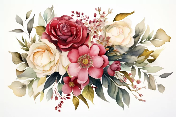 Watercolor Flowers Bouquets, illustration Background