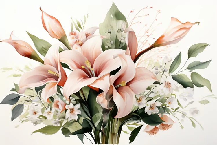 Watercolor Flowers Bouquets, illustration Background