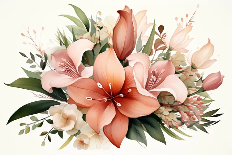 Watercolor Flowers Bouquets, illustration Background
