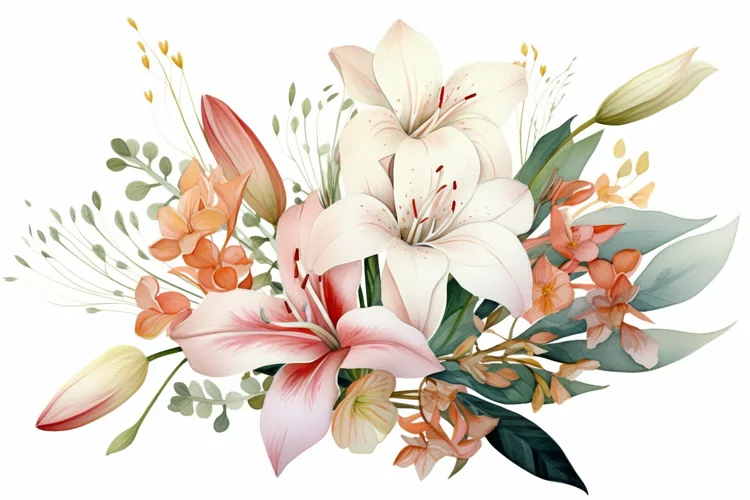 Watercolor Flowers Bouquets, illustration Background