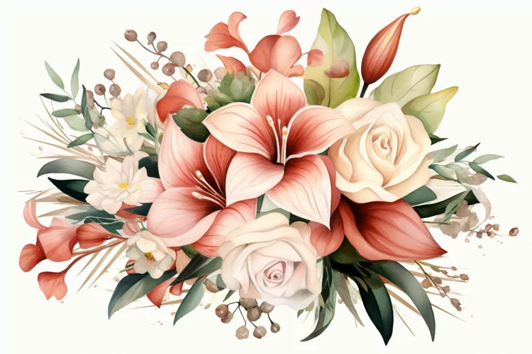 Watercolor Flowers Bouquets, illustration Background