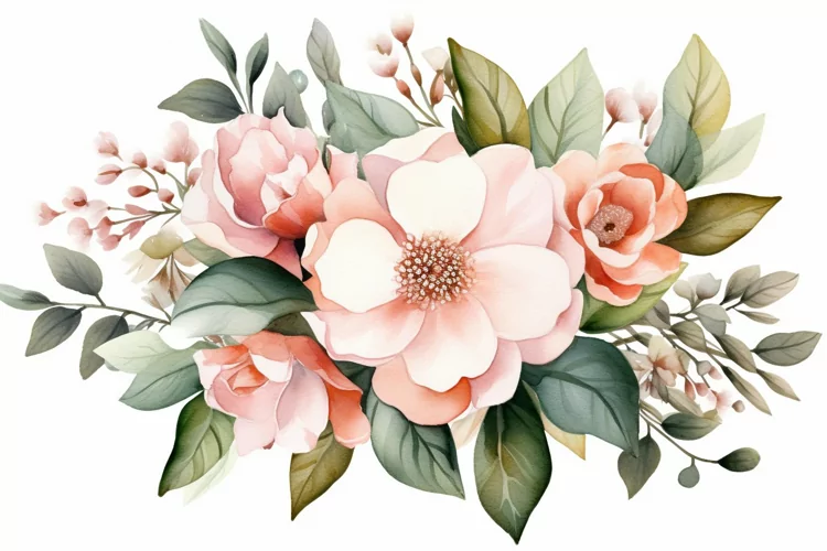 Watercolor Flowers Bouquets, illustration Background