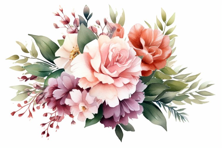 Watercolor Flowers Bouquets, illustration Background