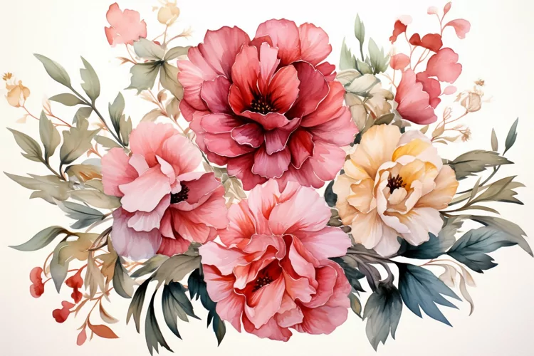 Watercolor Flowers Bouquets, illustration Background