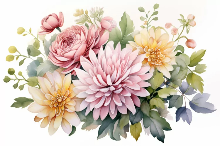 Watercolor Flowers Bouquets, illustration Background