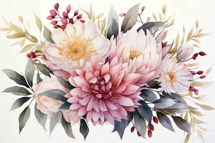 Watercolor Flowers Bouquets, illustration Background