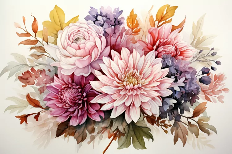 Watercolor Flowers Bouquets, illustration Background