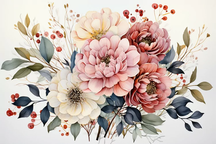 Watercolor Flowers Bouquets, illustration Background
