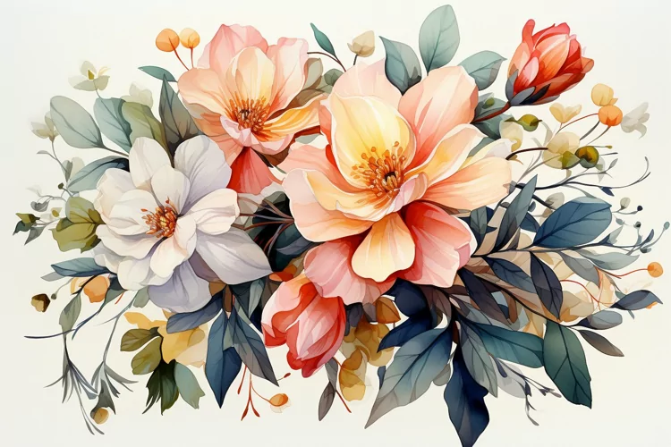Watercolor Flowers Bouquets, illustration Background