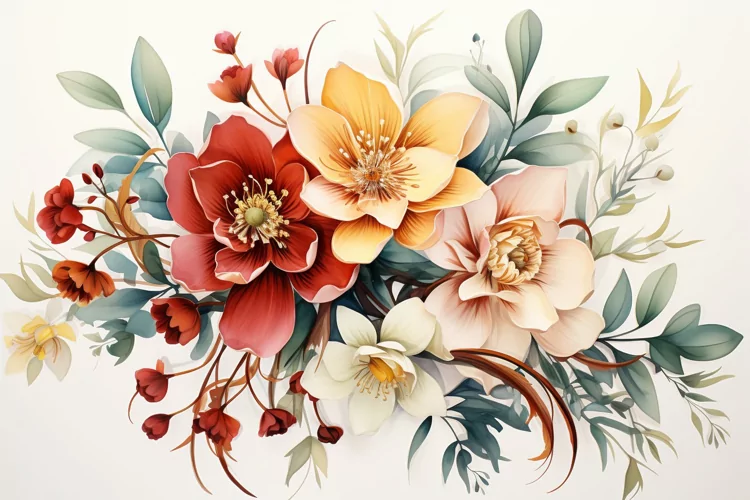 Watercolor Flowers Bouquets, illustration Background