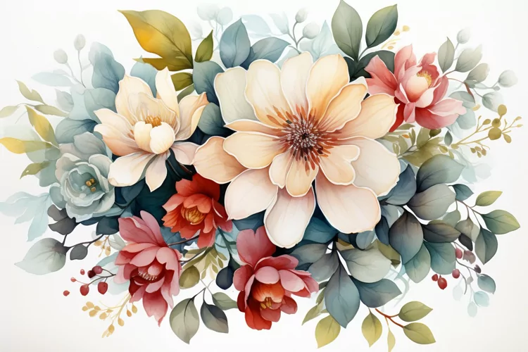 Watercolor Flowers Bouquets, illustration Background