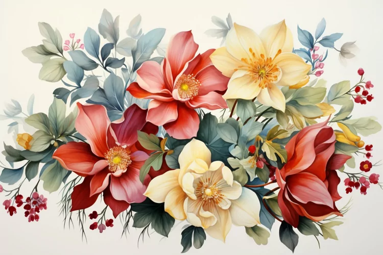 Watercolor Flowers Bouquets, illustration Background
