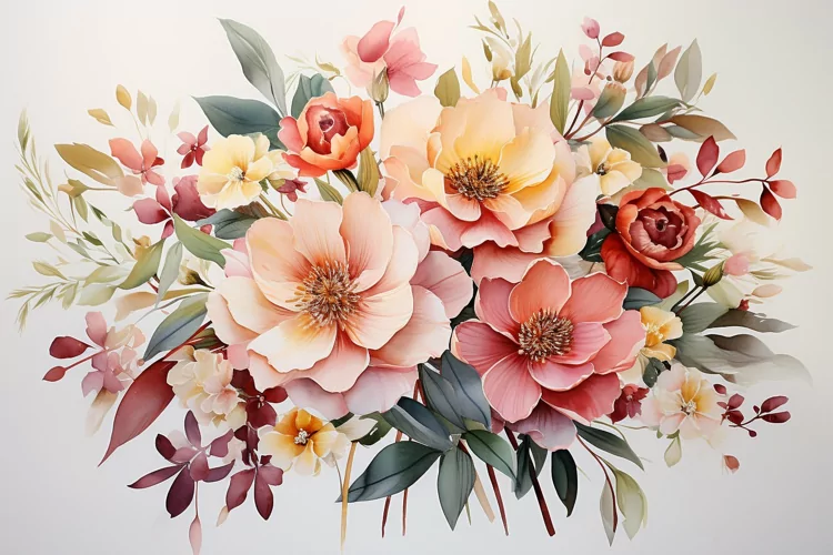Watercolor Flowers Bouquets, illustration Background