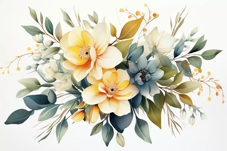 Watercolor Flowers Bouquets, illustration Background