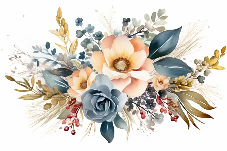 Watercolor Flowers Bouquets, illustration Background